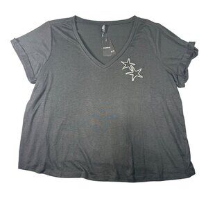 Torrid Womens Black Lightweight V-Neck Lounge Tee With Shibori Star Detail Size‎
